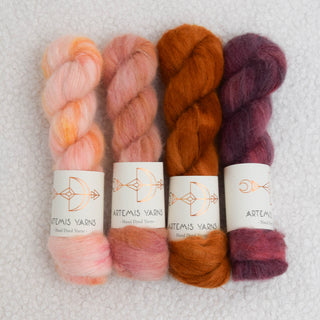 Set of 4 skeins - Artemis Baby suri lace - Peach parfait x Red velvet cake