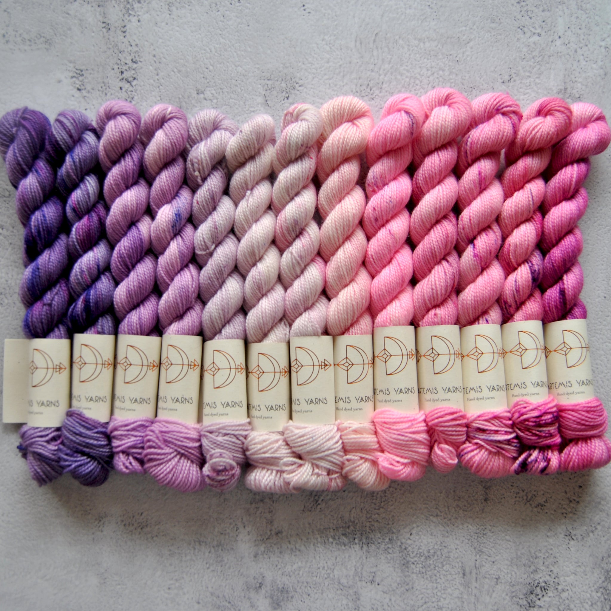 Pink to purple fade - Artemis High Twist mini skeins set 8