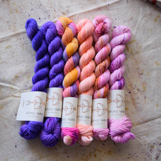 Set de 6 mini écheveaux - Artemis Sock - Ultraviolet vers Rose