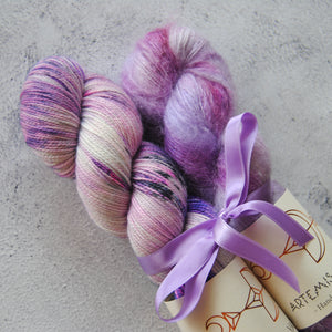 Mohair + fingering set - Purple Happy dye