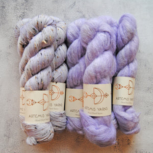 Moon cloud shawl set "Hyssop" size small - Artemis tweed + Artemis Silky Suri