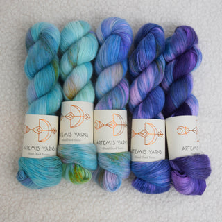 5 skeins fade colorways "Nereids"- Base Artemis Merino Mohair
