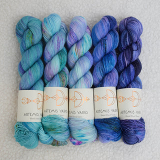 5 skeins fade colorways "Nereids"- Base Artemis Stellina Fingering
