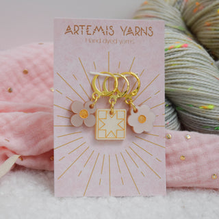 Set of 3 removable stitch markers - Quilter's garden Pink