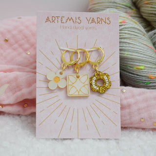 Set of 3 removable stitch markers - Quilter's garden Glitter