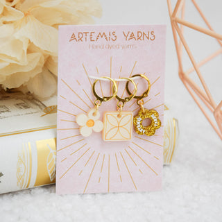 Set of 3 removable stitch markers - Quilter's garden Yellow Glitter